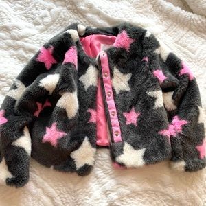 Toddler girl size 4/5  faux fur Star print bomber jacket